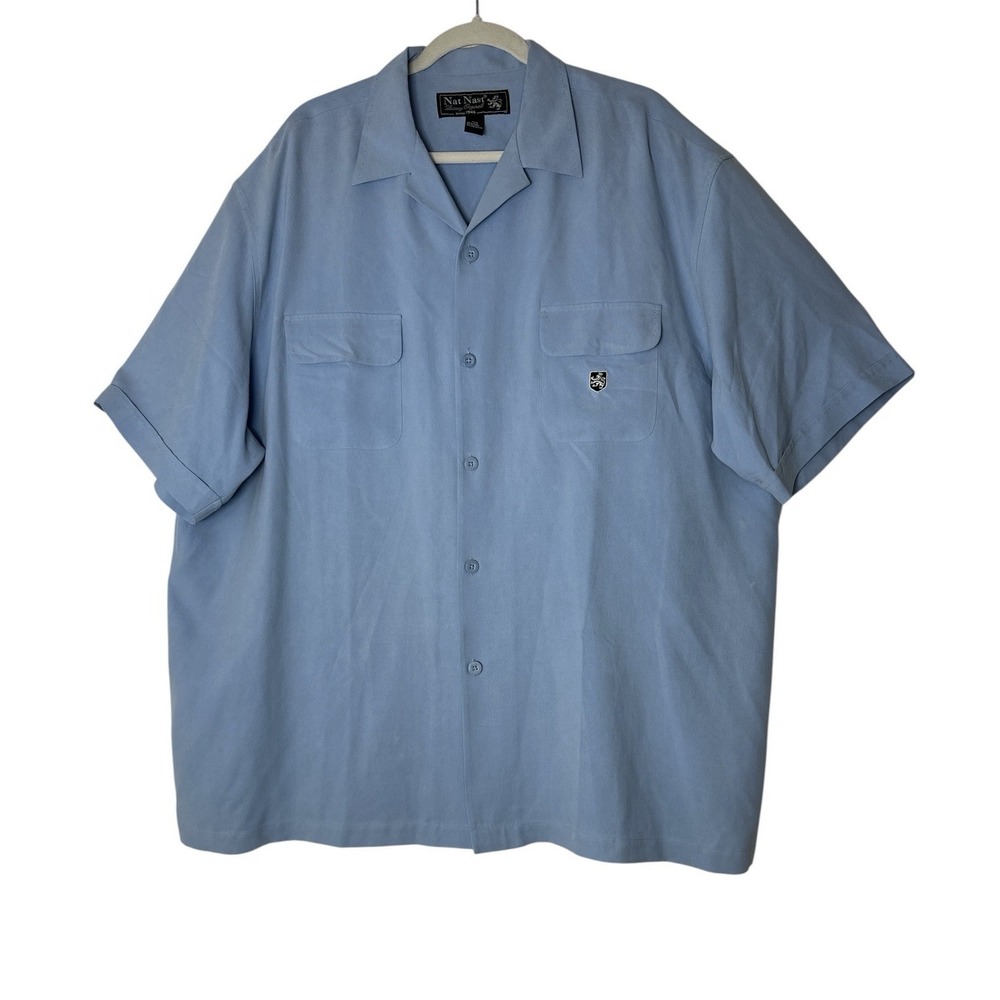 NAT NAST Luxury Originals 100% Silk Shirt Men's 2XL Blue Button Up Pockets